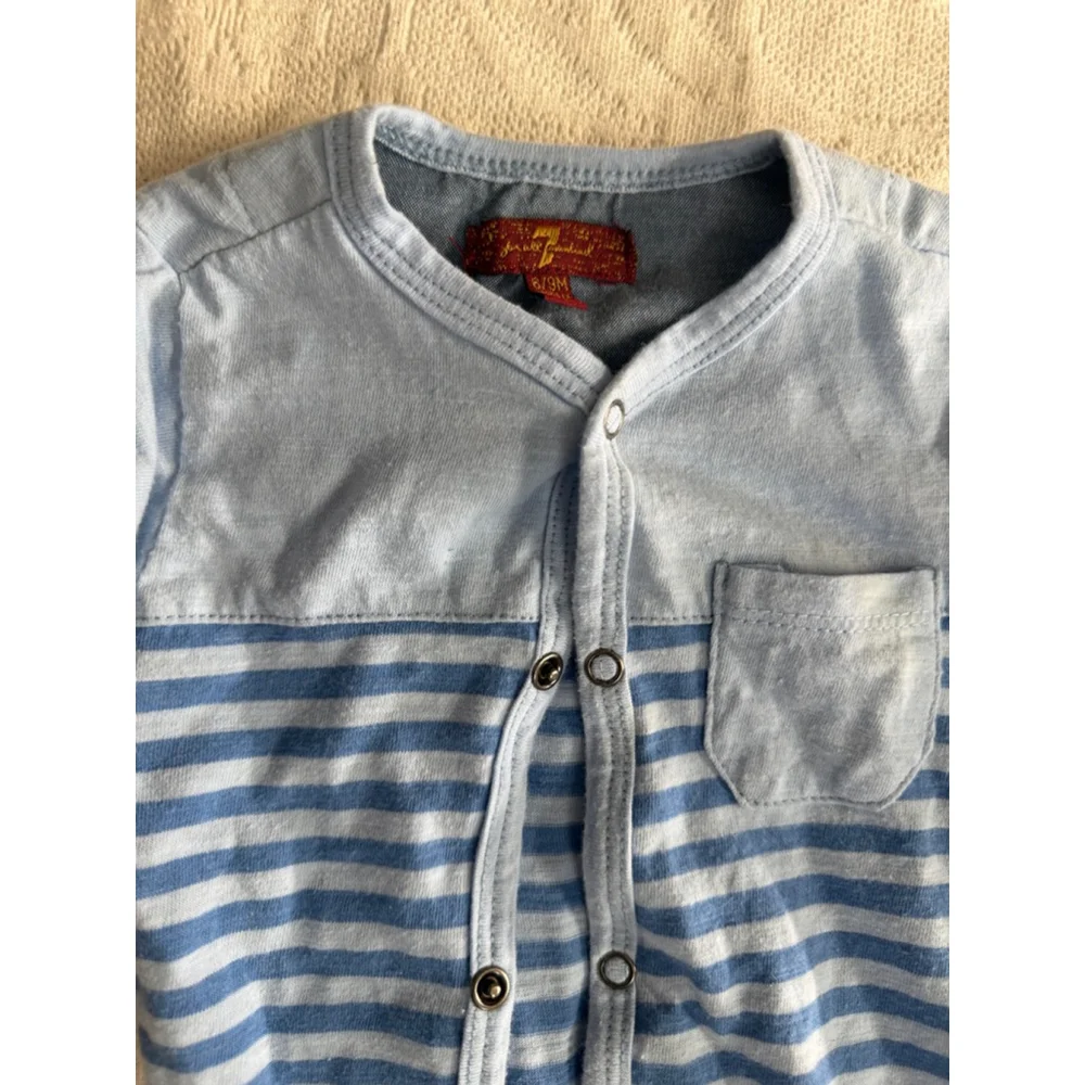 Baby 7 For All Mankind Striped Footie 6-9 Months Blue White